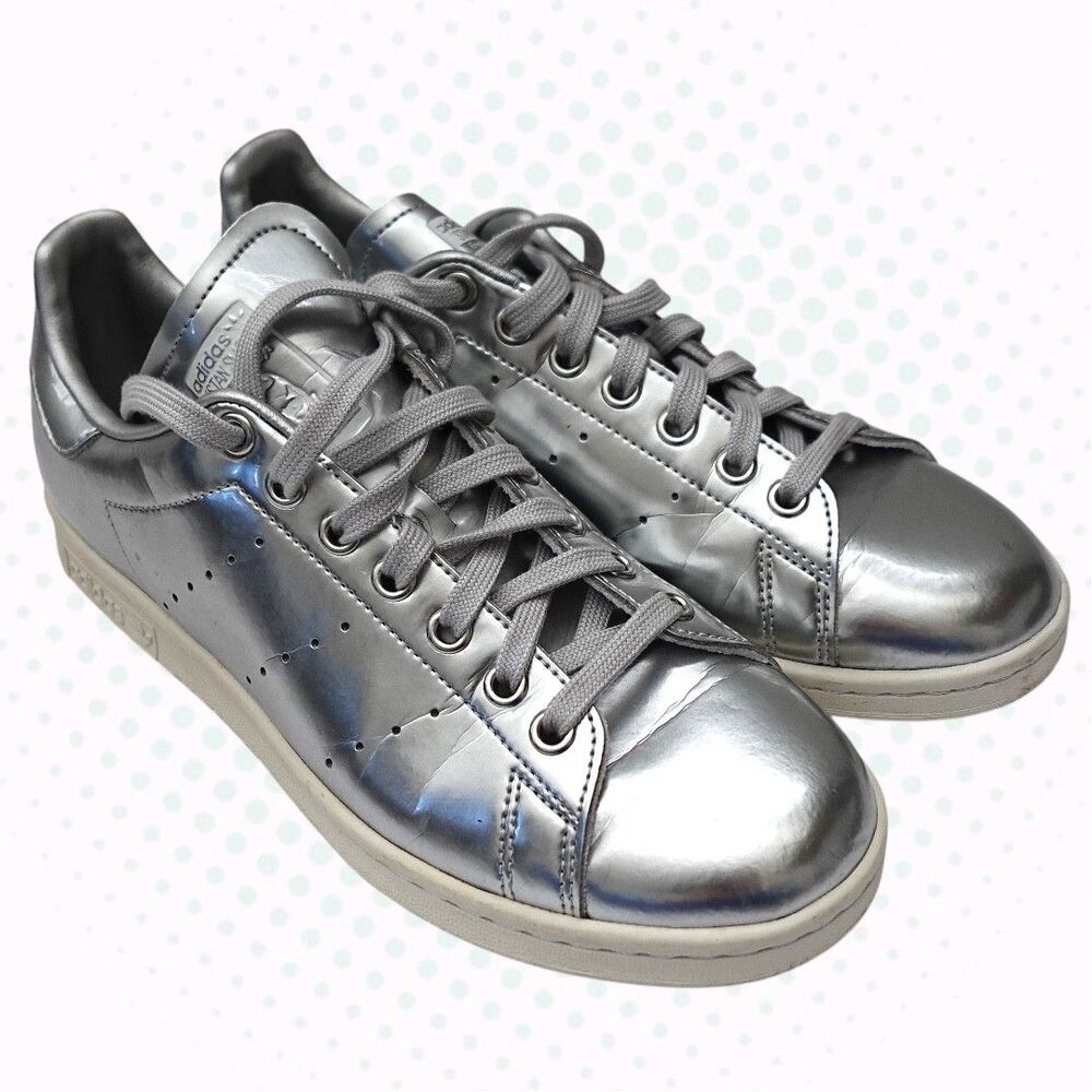 Adidas Stan Smith Metallic Silver Faux Leather Sneakers Men's 7/Women's 8.5
